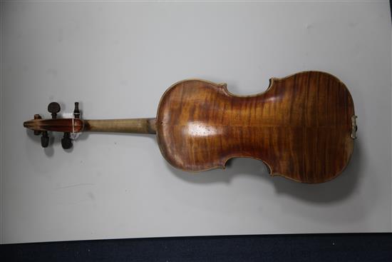 A French violin, attributed to Louis Guersan, Paris, c.1750, length of back 35.5cm (14in.), cased